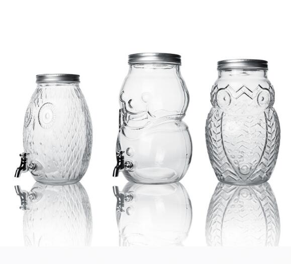 3.5L 5L Unique Owl Shape Glass Drink Dispenser with Tap