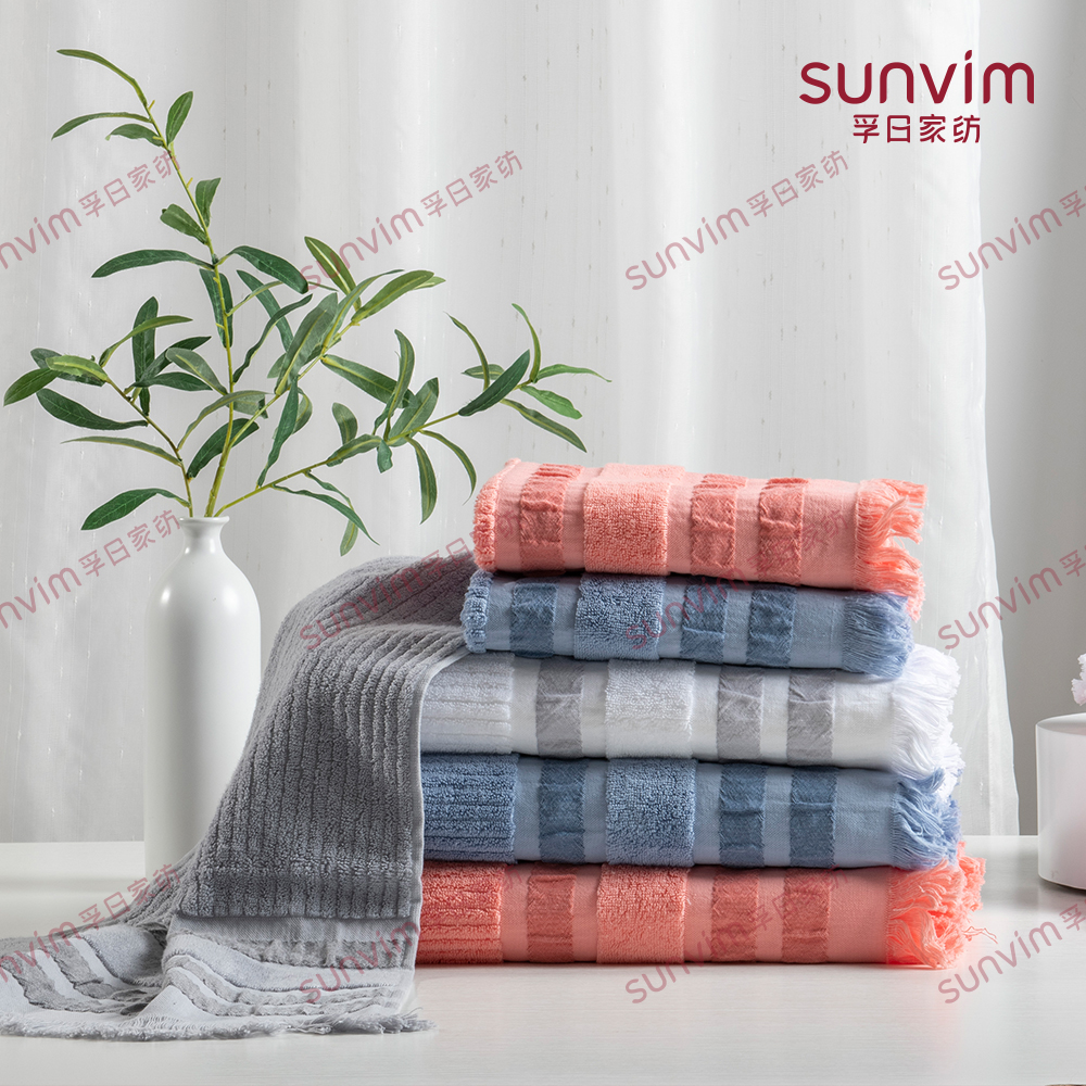 Piece dyed face towel/hand towel/bath towel with polyester border
