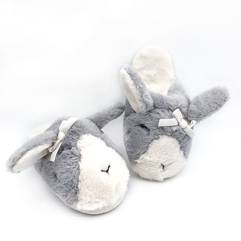 Kids Faux Rabbit Fur Animal Mule Slipper