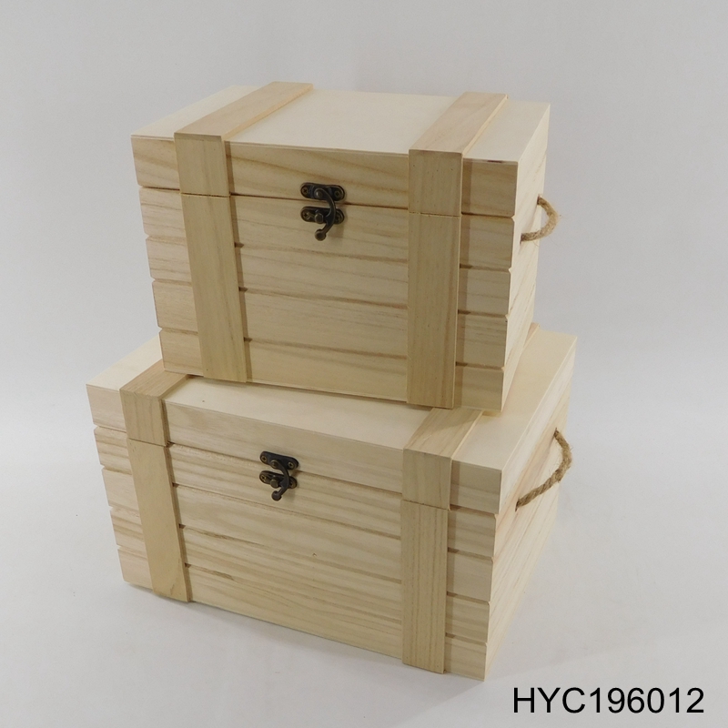 custom natural unfinished wooden box with jute handle