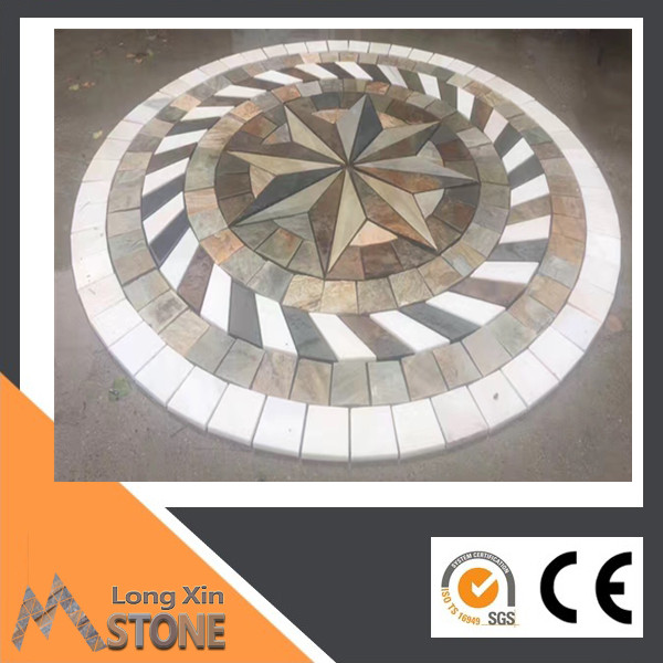 Natural mosaic floor round medallions stone