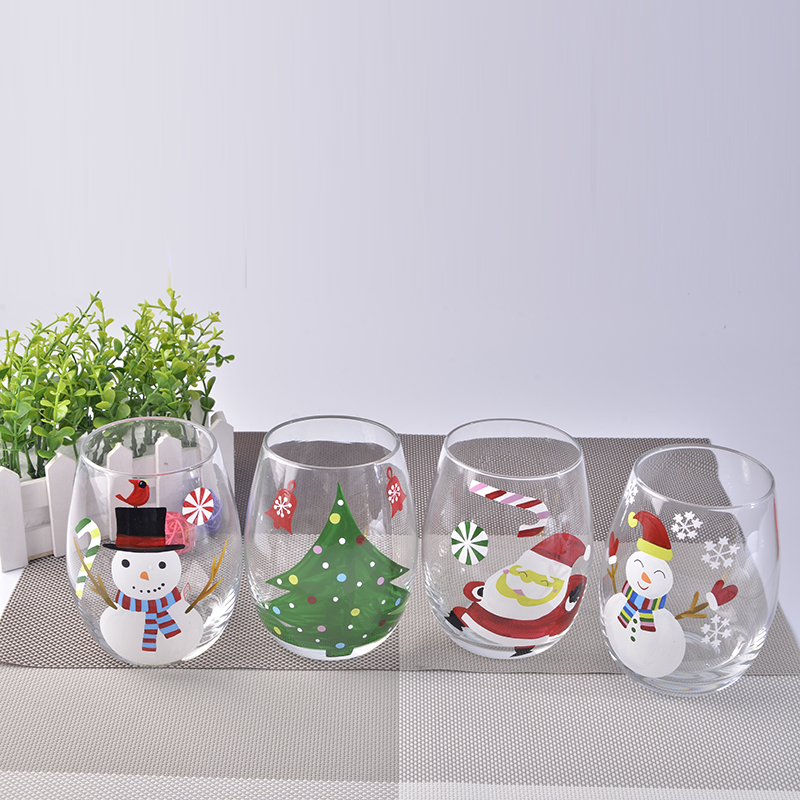 Hand Painting Christmas Glass Stemless Cup