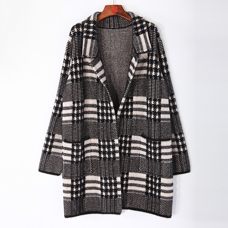 Ladies' Long Plaid Cardign
