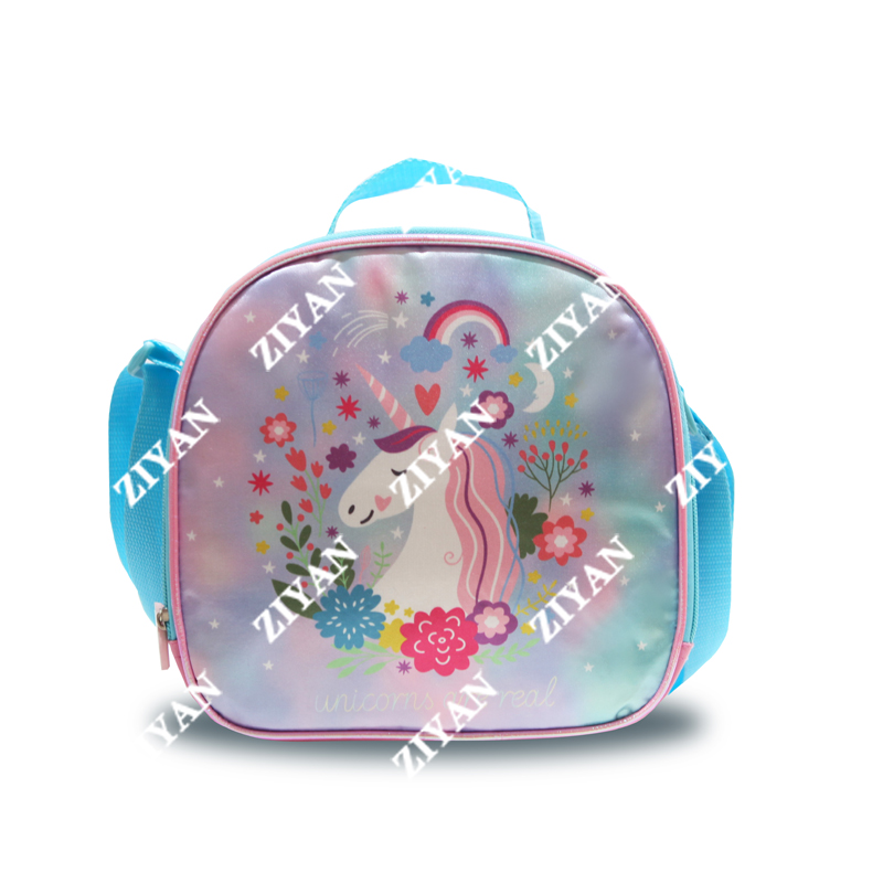 Blue Satin Unicorn Pattern Lunch Bag