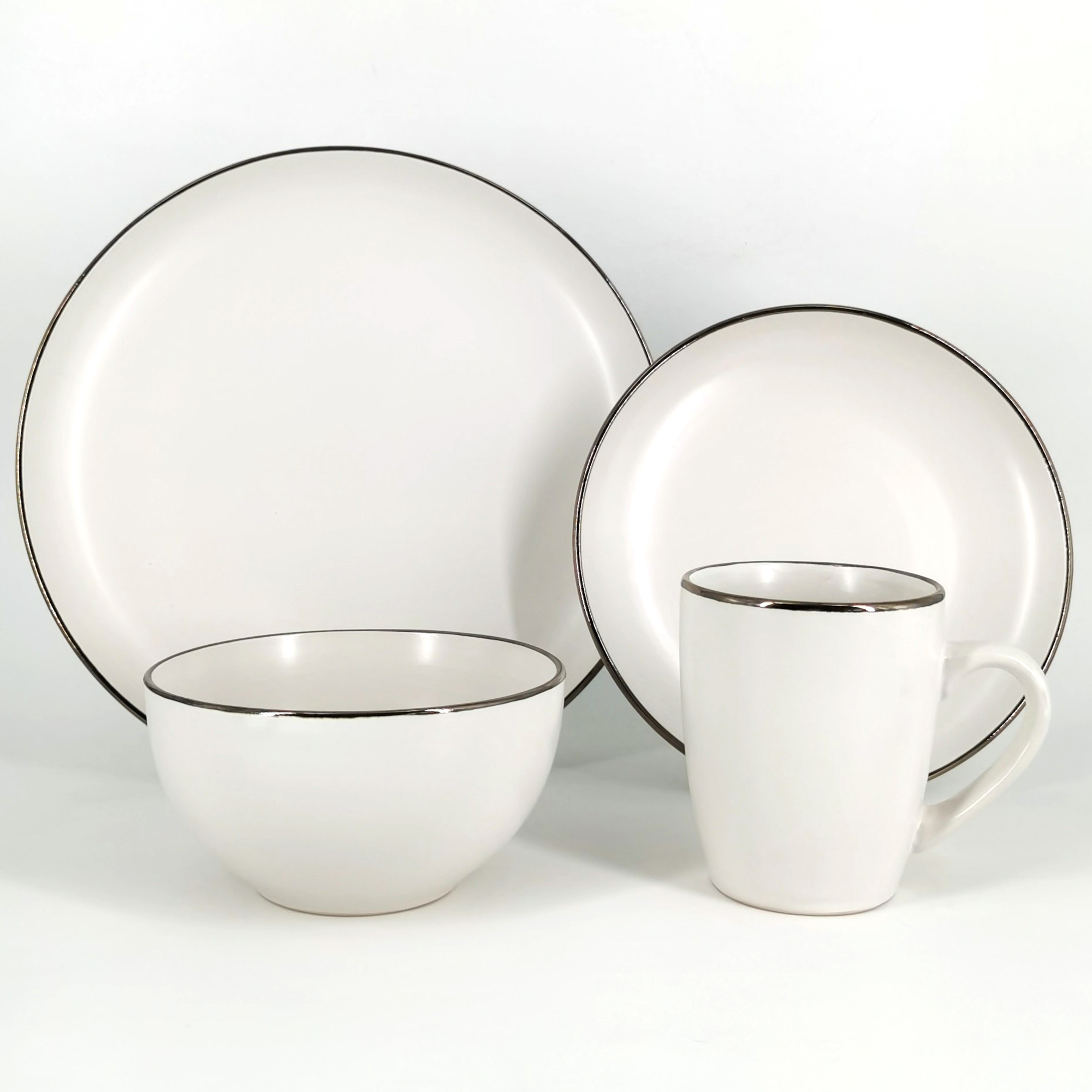 Stoneware solid color glazed with golden line 16pcs dinner set