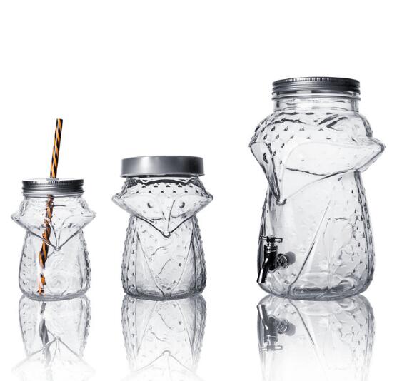1.5L 5L Lovely Fox Shape Glass Beverage Dispenser Glass Drink Dispenser with Tap