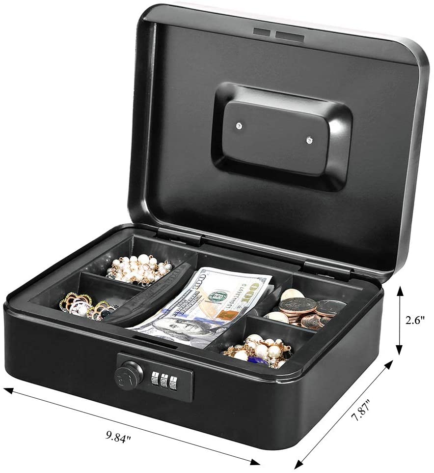 Portable metal cash box with combination lock