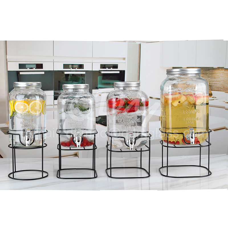 Glass beverage dispenser with metal base(3lt,4lt,5lt,8lt)
