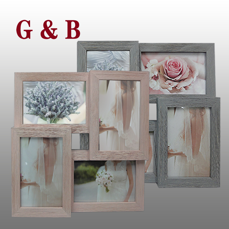 G19072 4-4x6" Grey/Pink Pine Wood Photo Frame