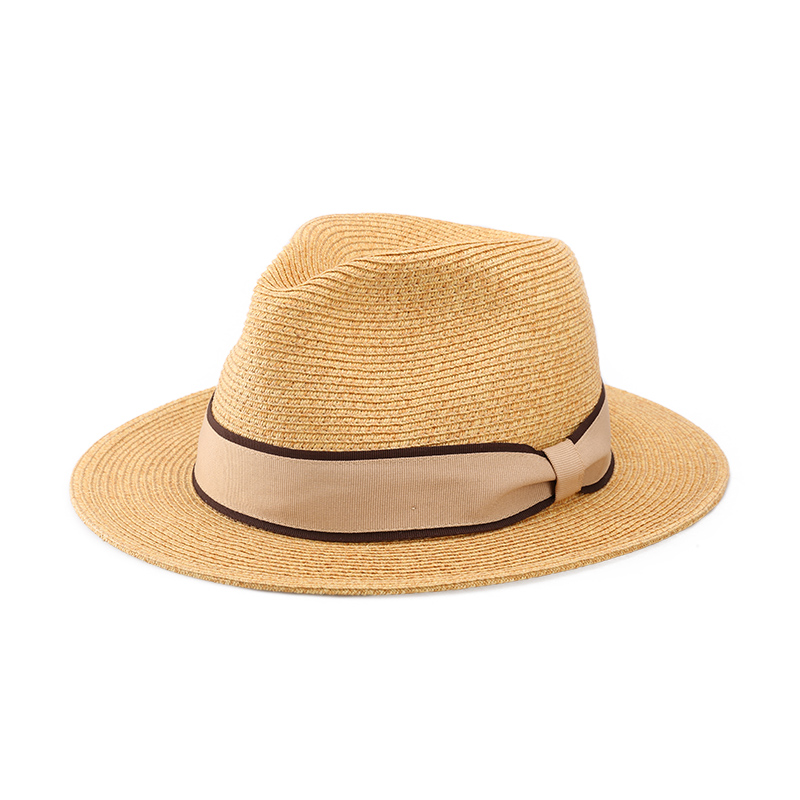 Wholesale summer Mens paper straw flat brim paper fedora straw hat