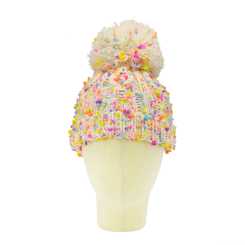 100% acrylic pom-pom beanie