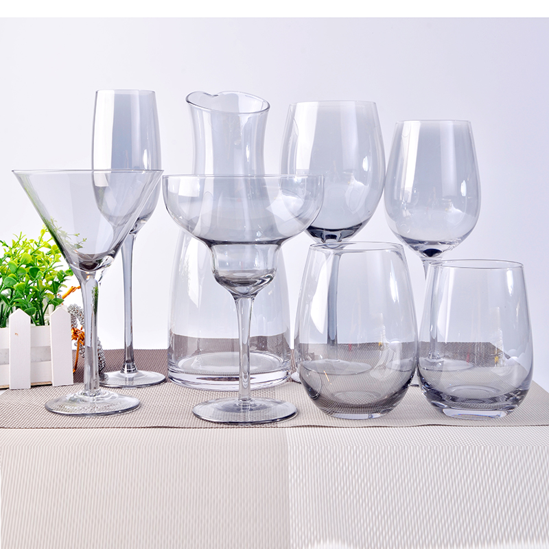 Set 8 Glass Drinkware with Smoke Color