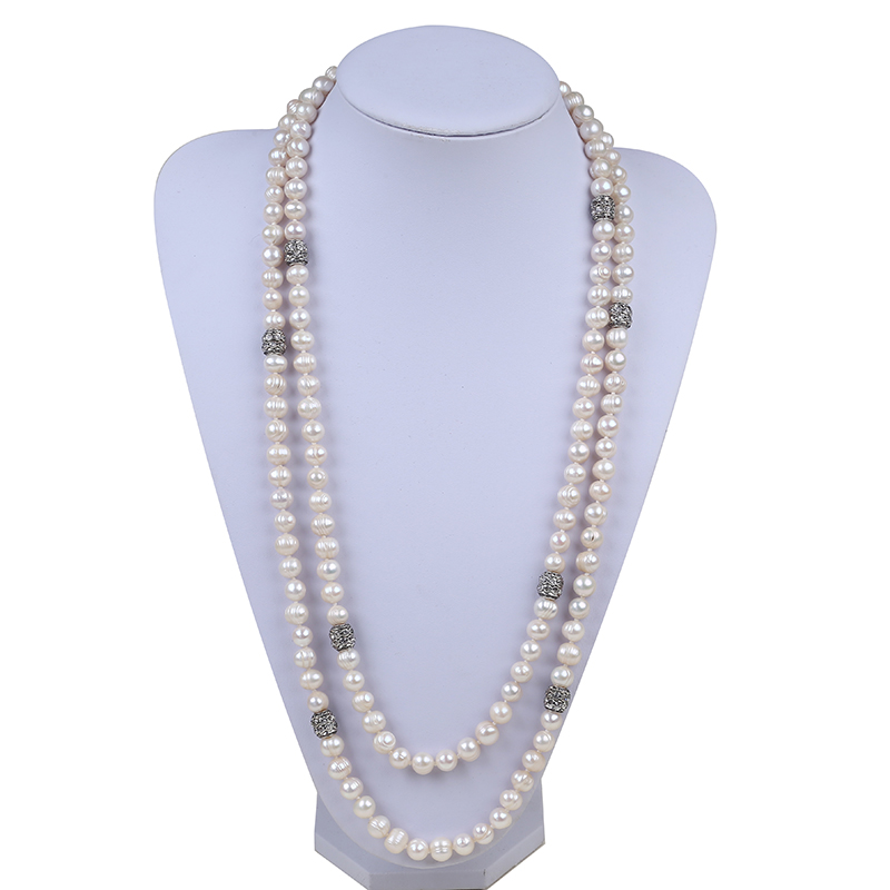 Potato Pearl with Diamond Ball Endless Long Necklace, Sweater Chain