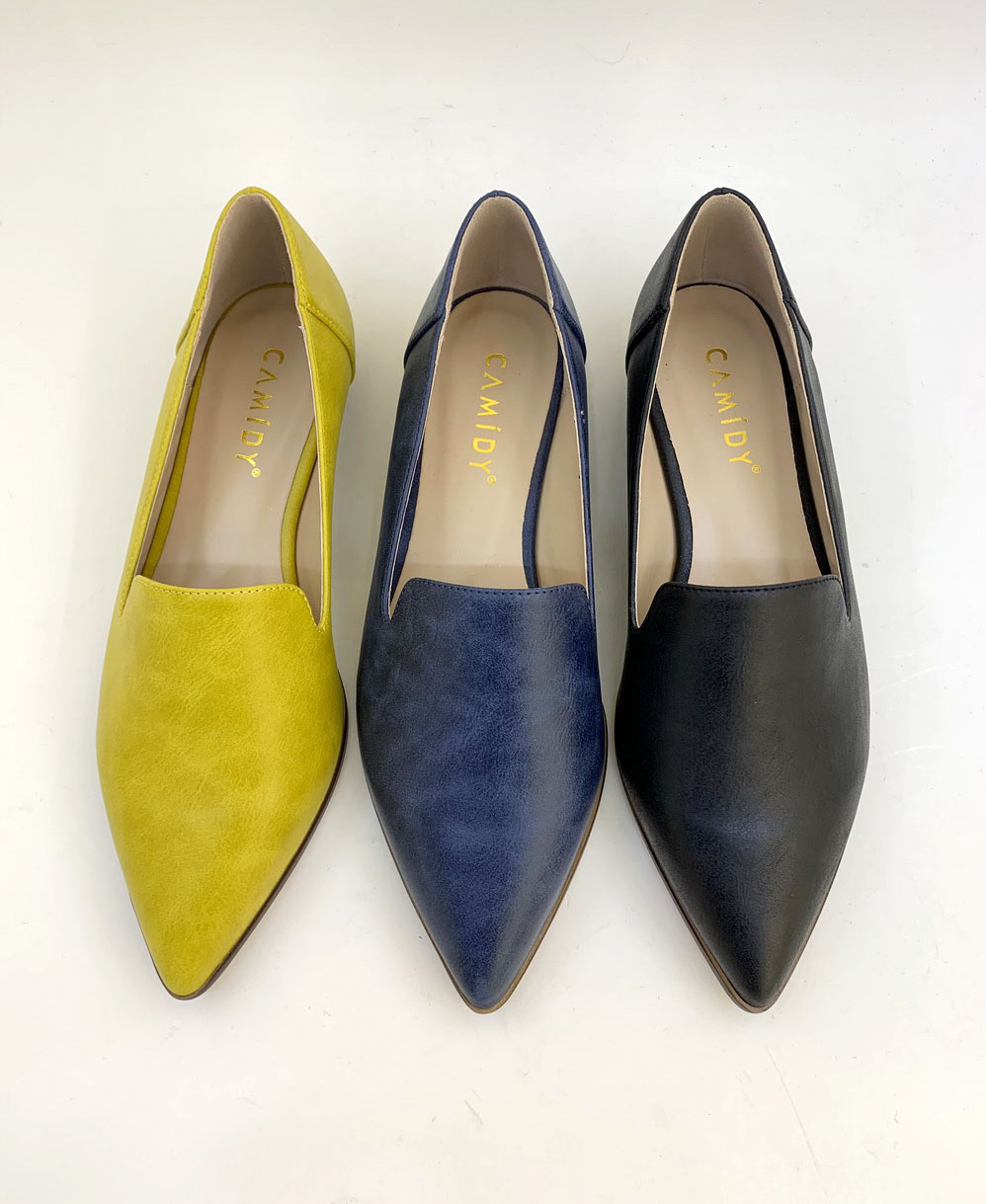 CAMIDY women's pointed shoes with a comfortable flat, shallow, low-heeled PU shoes