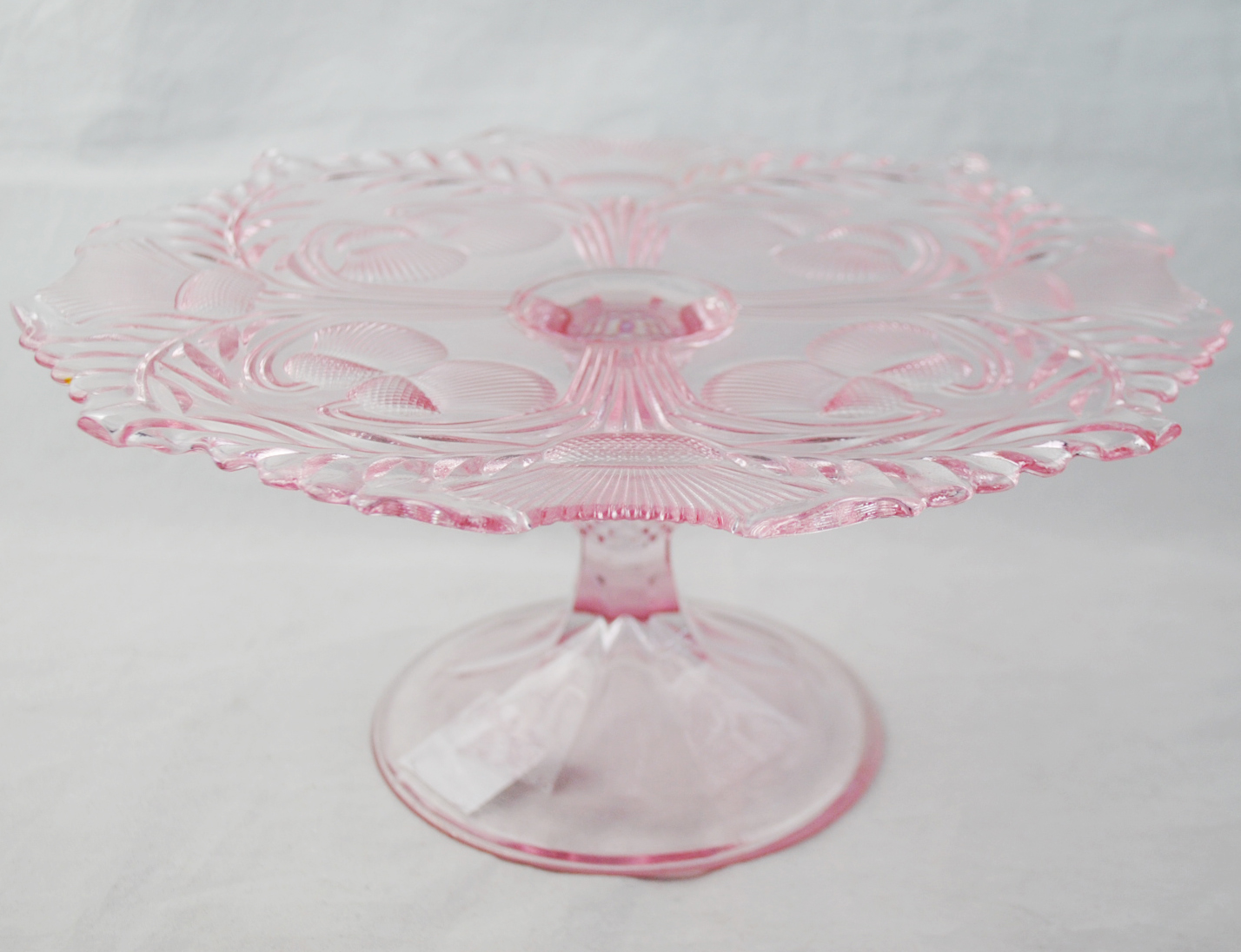 Pink Flower Pattern Glass Cake Stand