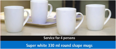 4pcs 11oz Round Shape Mug Super White
