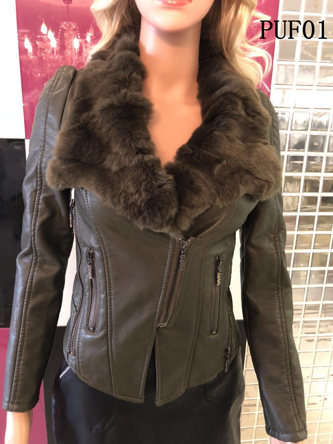 Ladies Print Embroider Pu Jacket