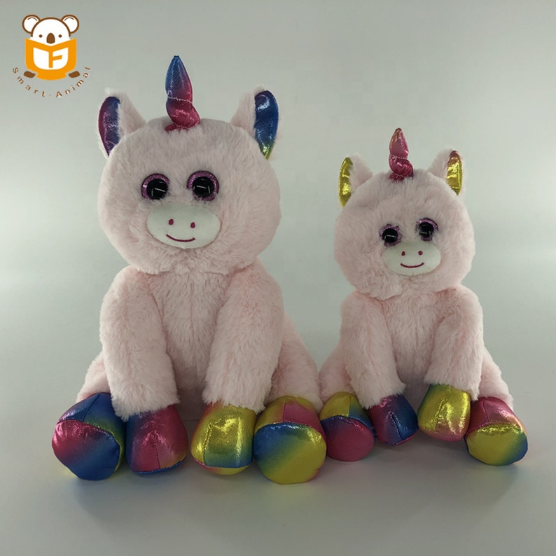 Pink lovely plush toy cute unicorn with rainbow sweater
