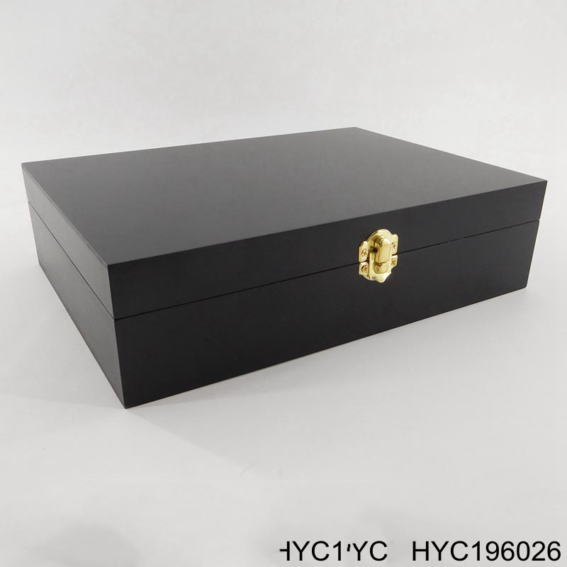 black MDF wood box with hinged lid