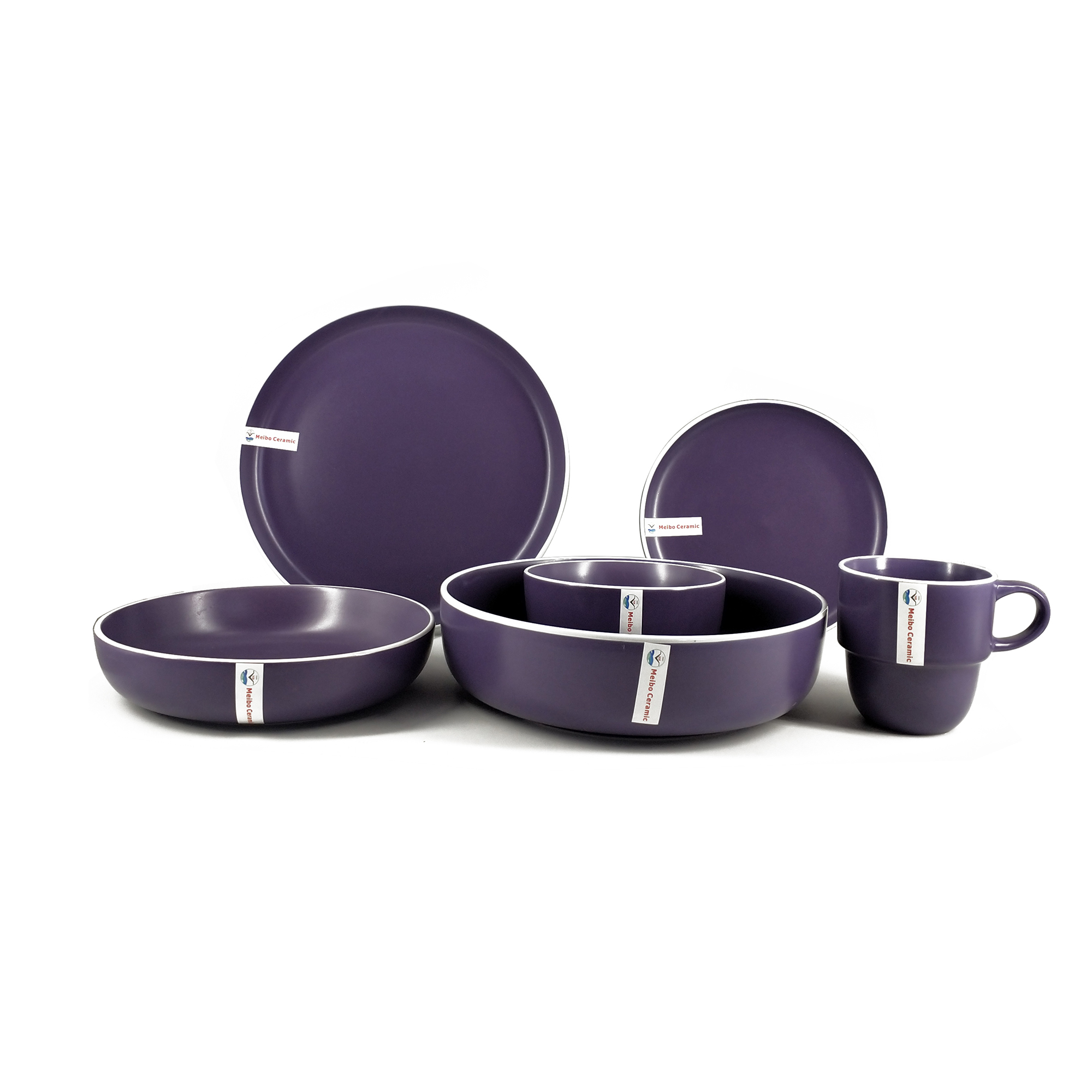Purple stoneware solid color glazed 16pcs dinner set with white rim