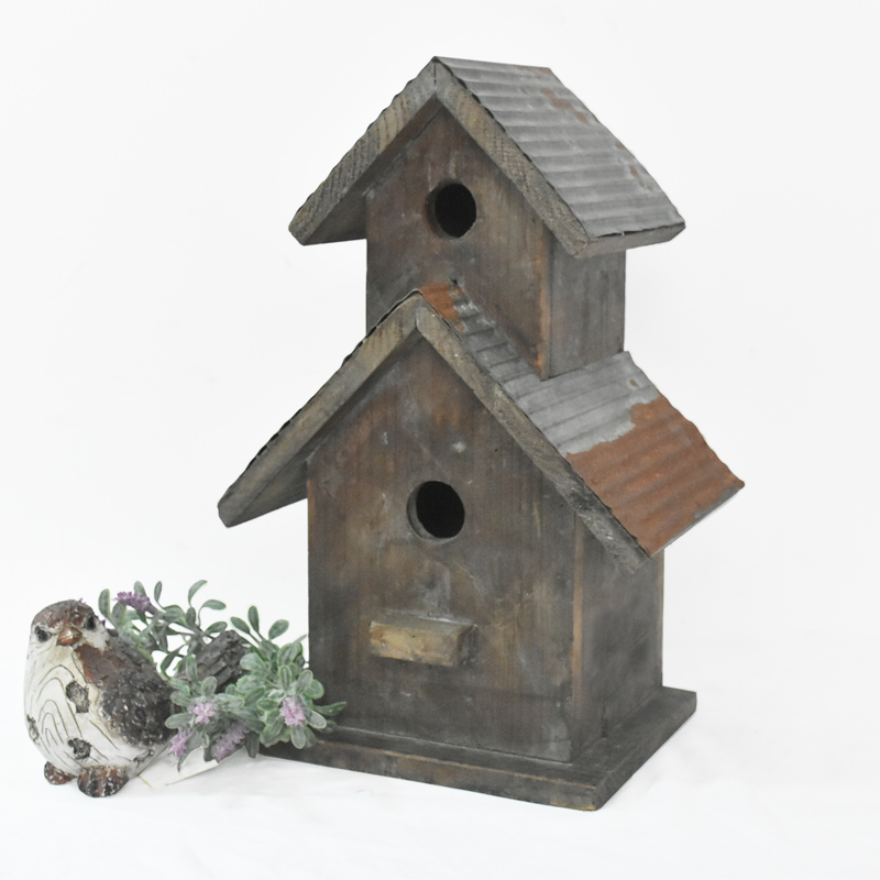 Luckywind Farmhouse Vintage Industrial Recycle Wood Bird House With tin roof