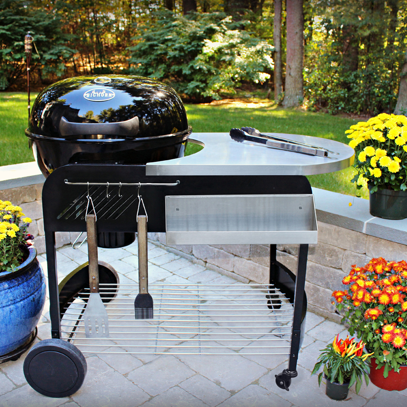 22.5" deluxe charcoal grill with cart and serving table