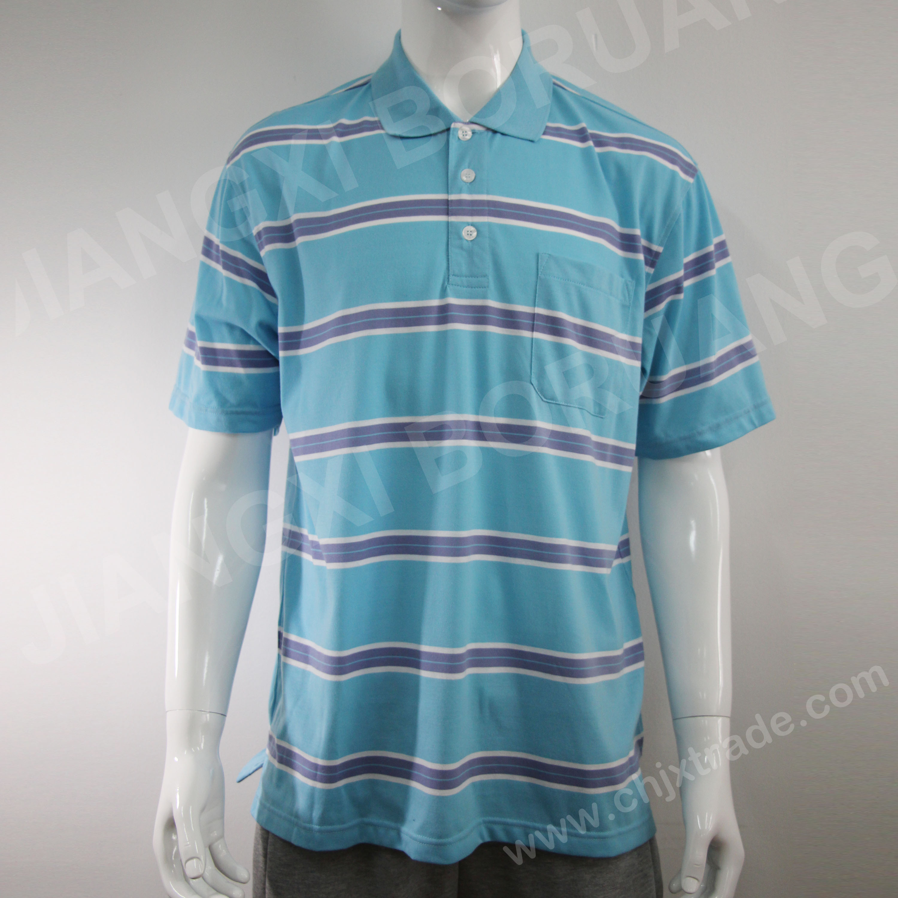 MENS 100%POLYESTER 160g JERSEY STRIPED POLO SHIRT