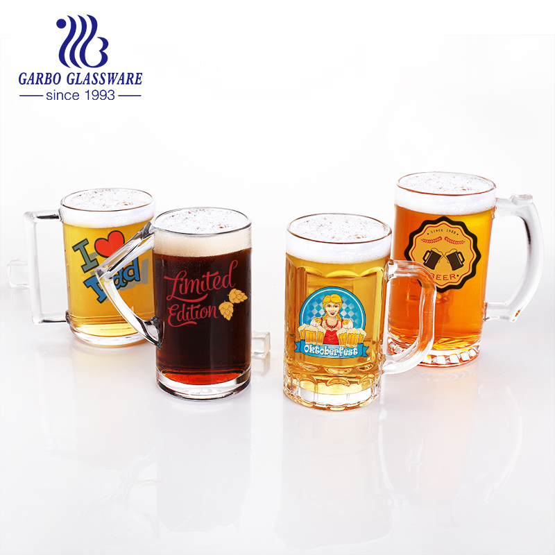 Glasses big beer mugs with handle for drinking all kinds beer at bar and pub