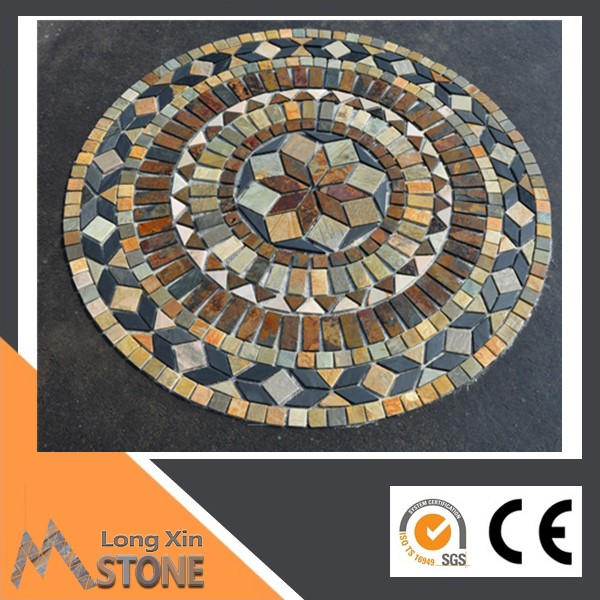 Natural mosaic garden floor tile round medallions stone