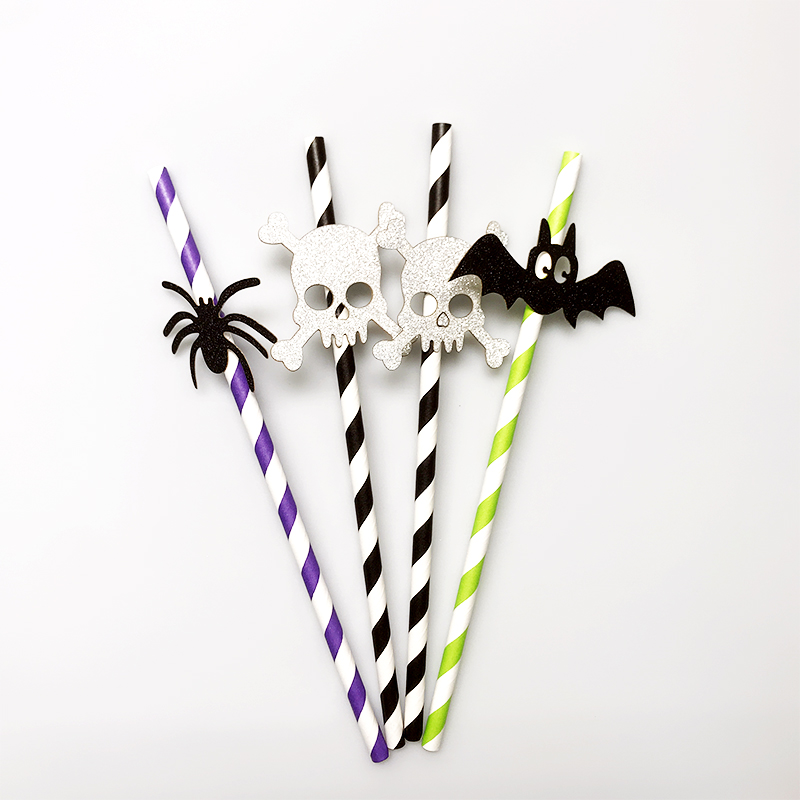 Halloween Party Supplies Glitter Die cut Paper Straw