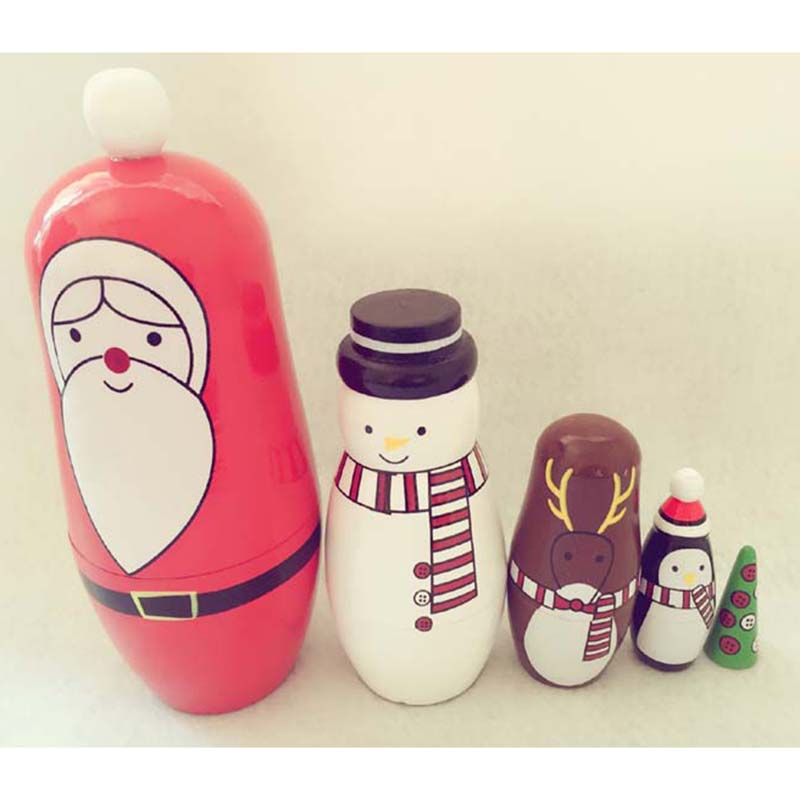 5pcs Wooden Russian Nesting Dolls Santa Claus Nesting Dolls Matryoshka Dolls