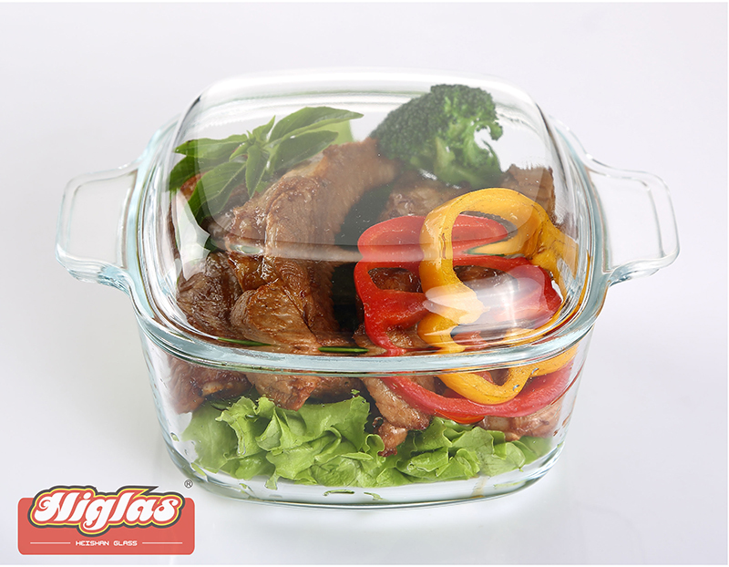 1.0l/1.5l/2.5l Square Borosilicate Glass Casserole With Lid With Dotted Handles