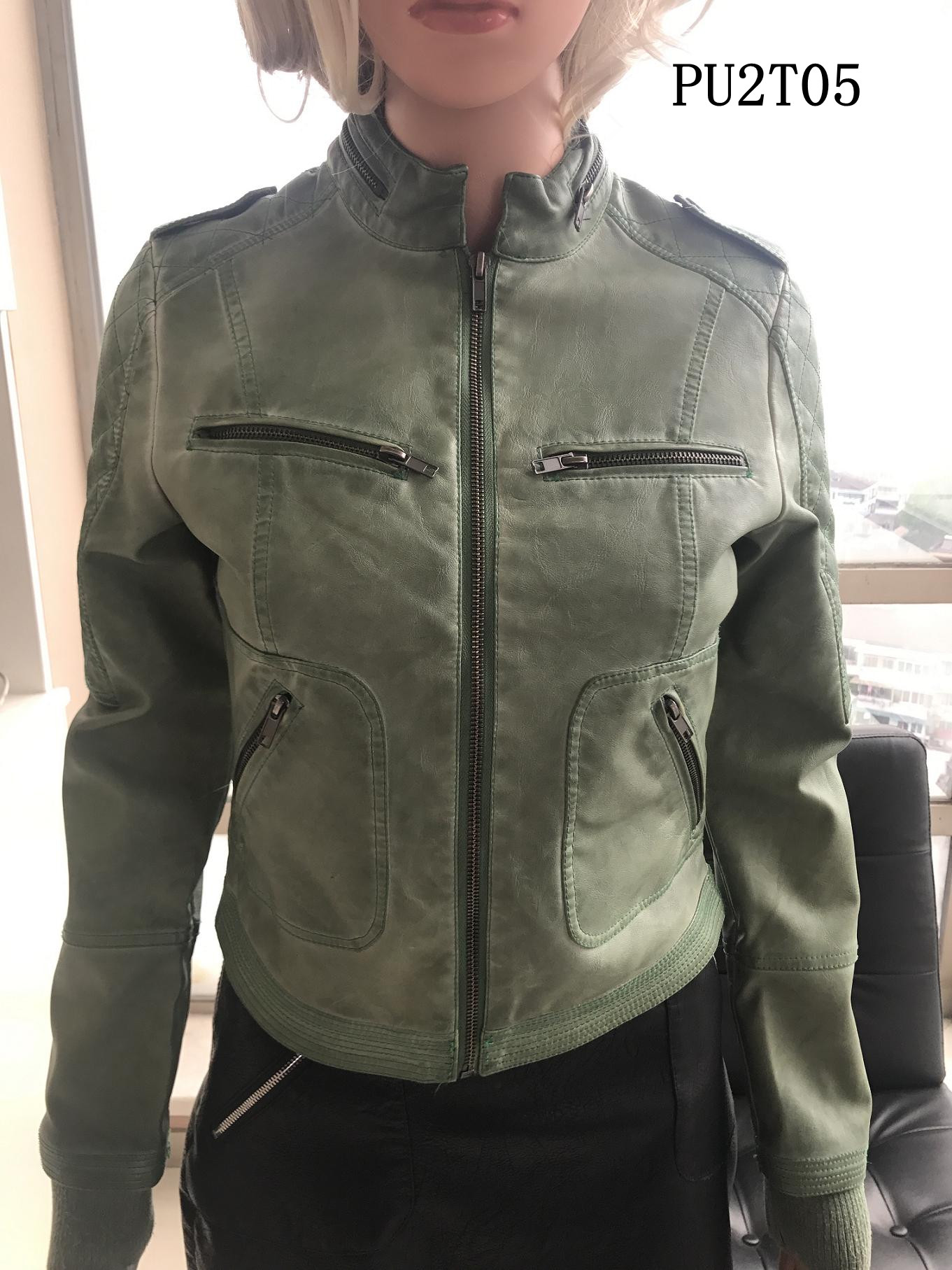 Ladies Print Embroider Washing Pu Jacket
