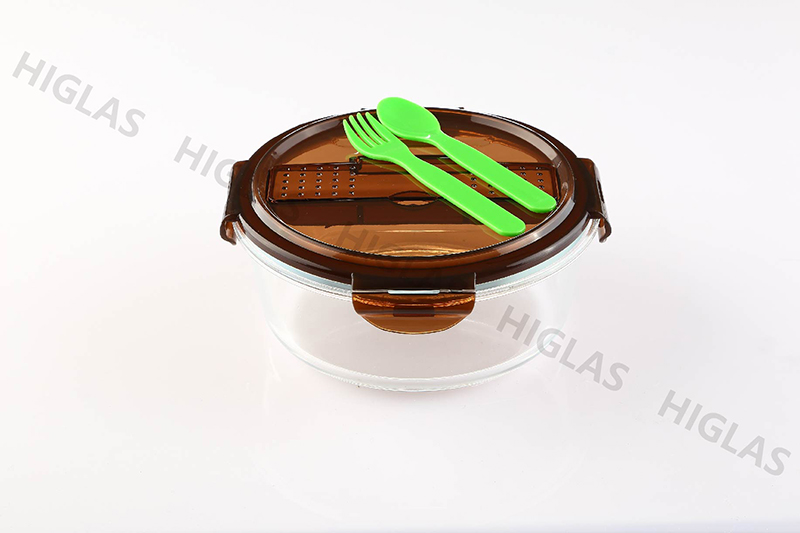 0.95l/1.2l Round Borosilicate Glass Food Container With Pp Lid With Pp Fork&spoon