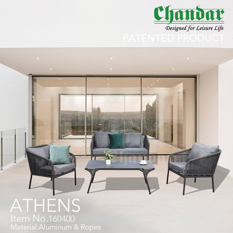 Outdoor furniture Athens Sofa Set in Aluminium with Rope & Cushion Garden set