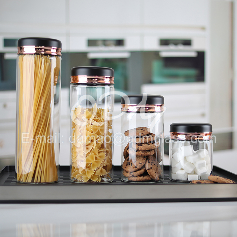 Set of 4 borosilicate glass canister