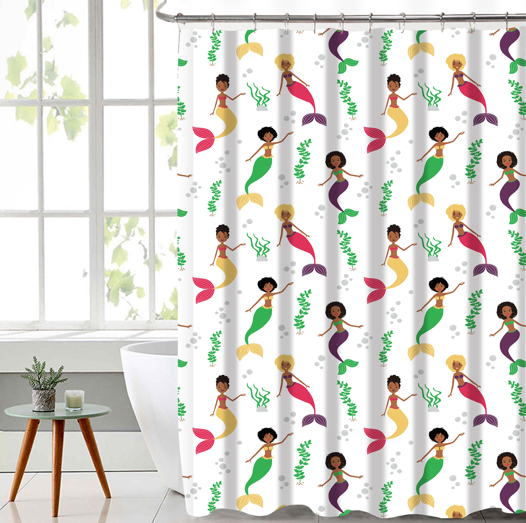 Polyester Canans Poly Slub Shower Curtain with Hooks Set, Calabash Hook