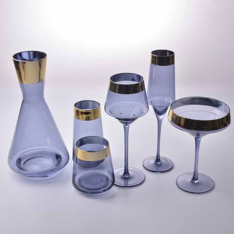 7 pieces blue glass cup set for dinner, high quality for sale