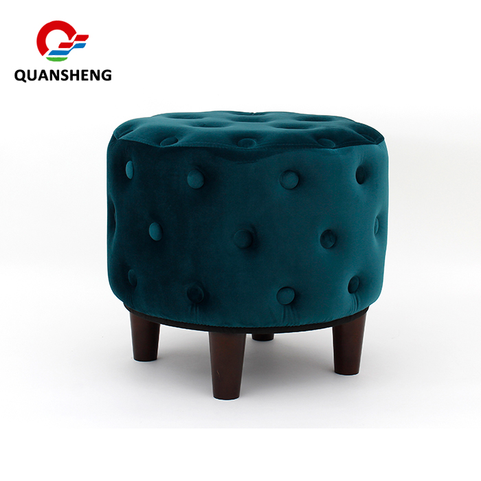 Velvet Ottoman Stool with Wooden Legs