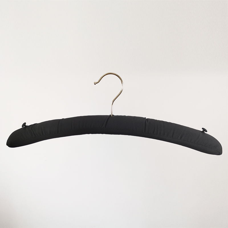 Black satin padded coat hanger with buttons