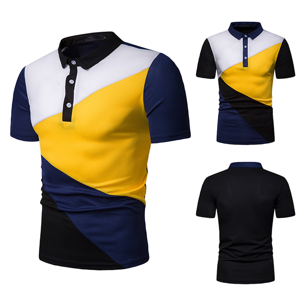casual wear for men color combination polyester fabric color block shirt polo shirt polo black yellow polo shirt