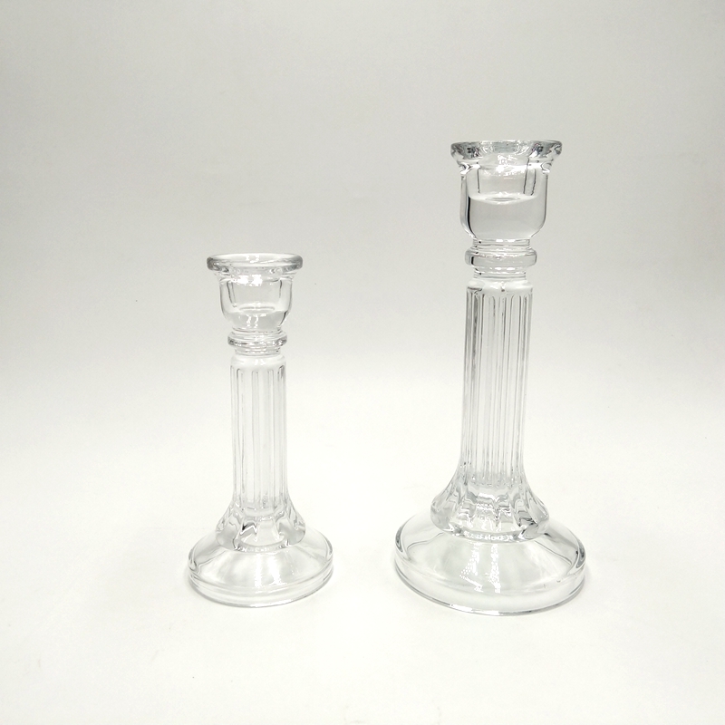 Modern ribbed crystal glass candle holder for taper candlestick