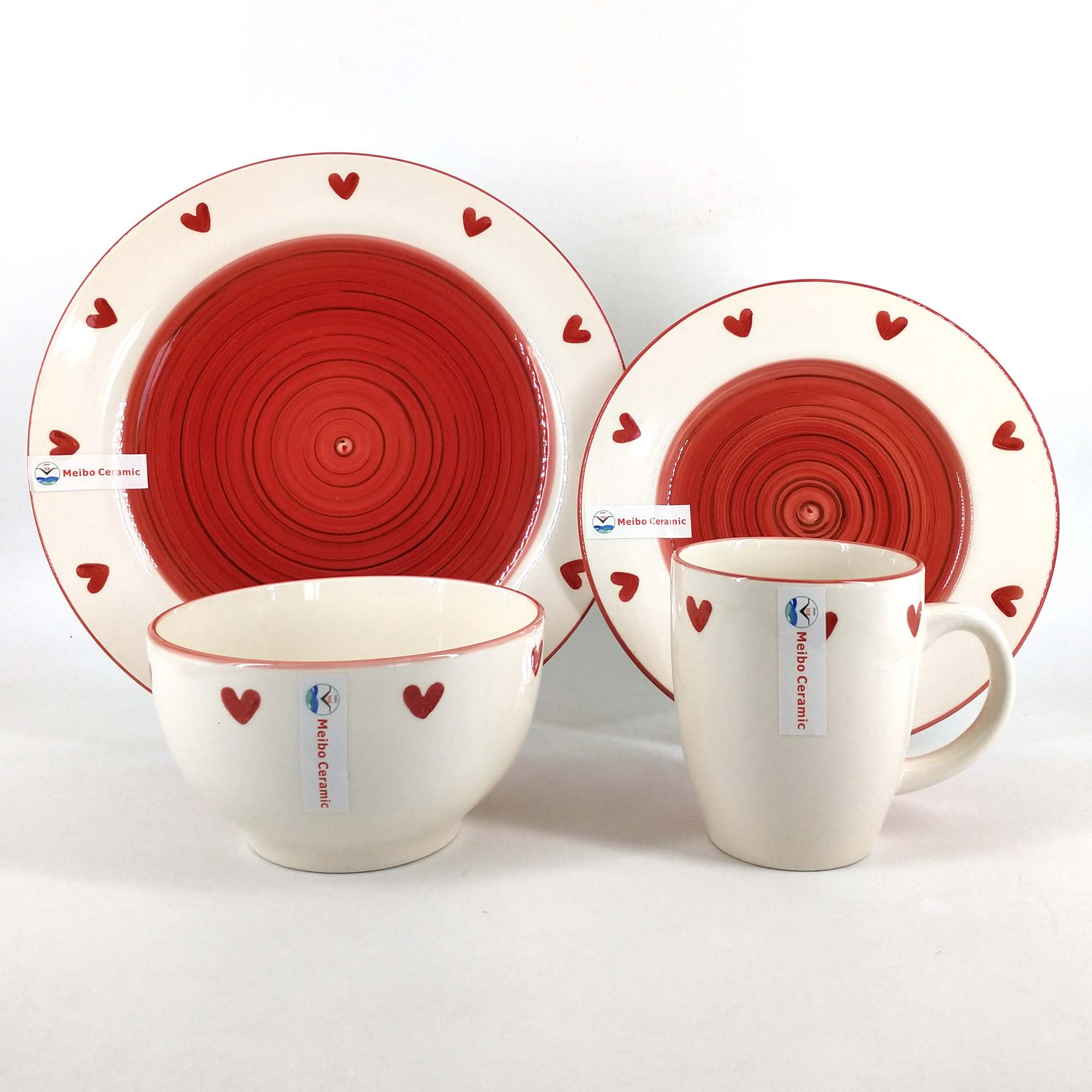 stoneware hand painted folding type dinner set with white rim