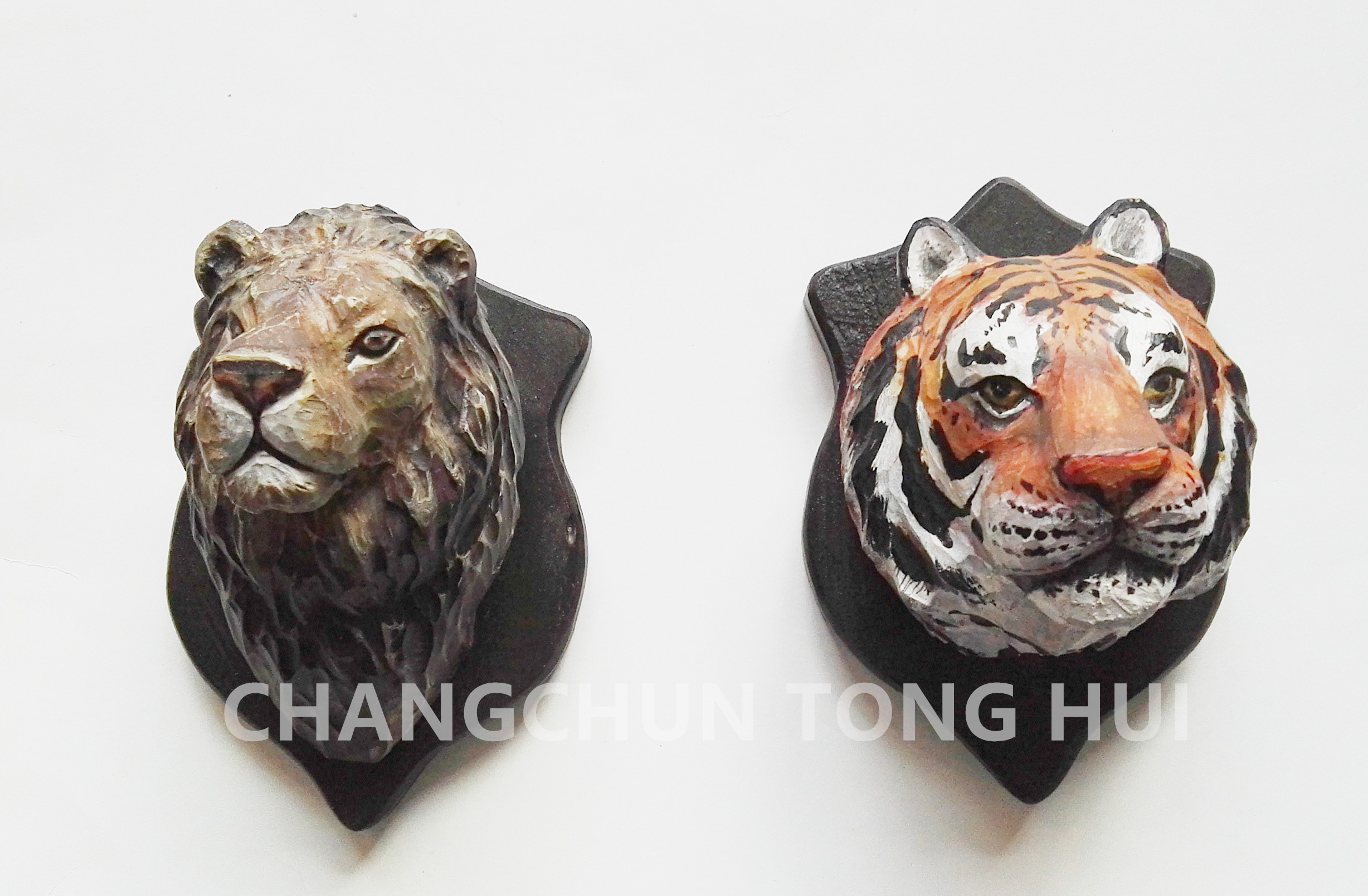 Wood carved animal head