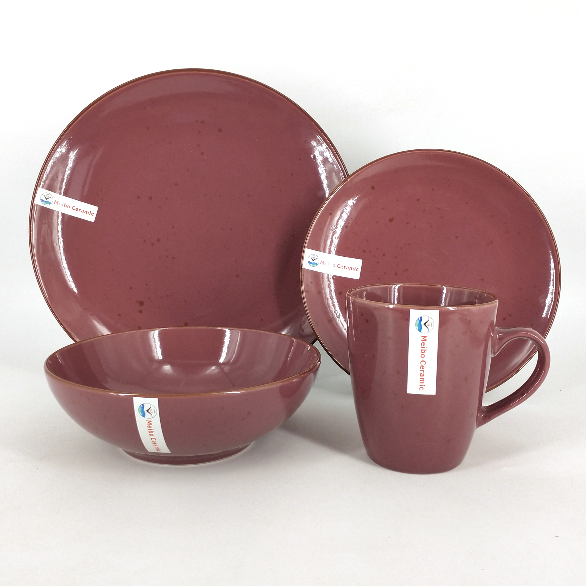 Stoneware red color glazed with rim and spray dots 16pcs dinner set