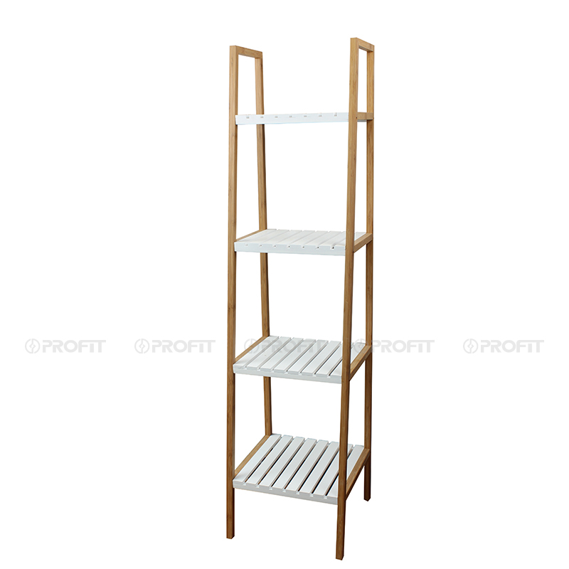 Bamboo+white mdf 4-tier shelves