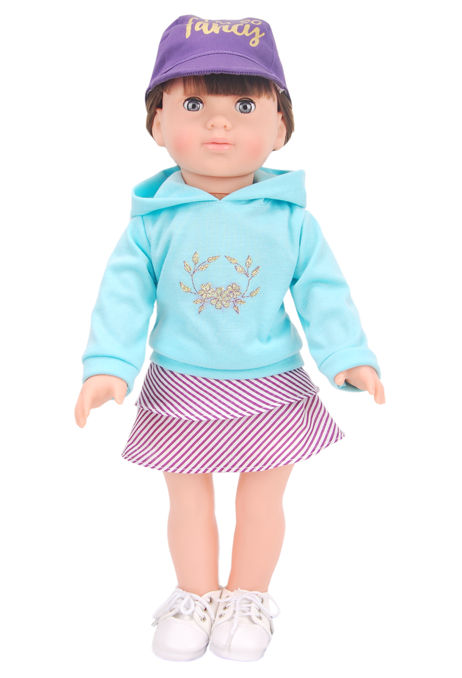 18 Inch fashion girl doll - green sweater and purple skirt