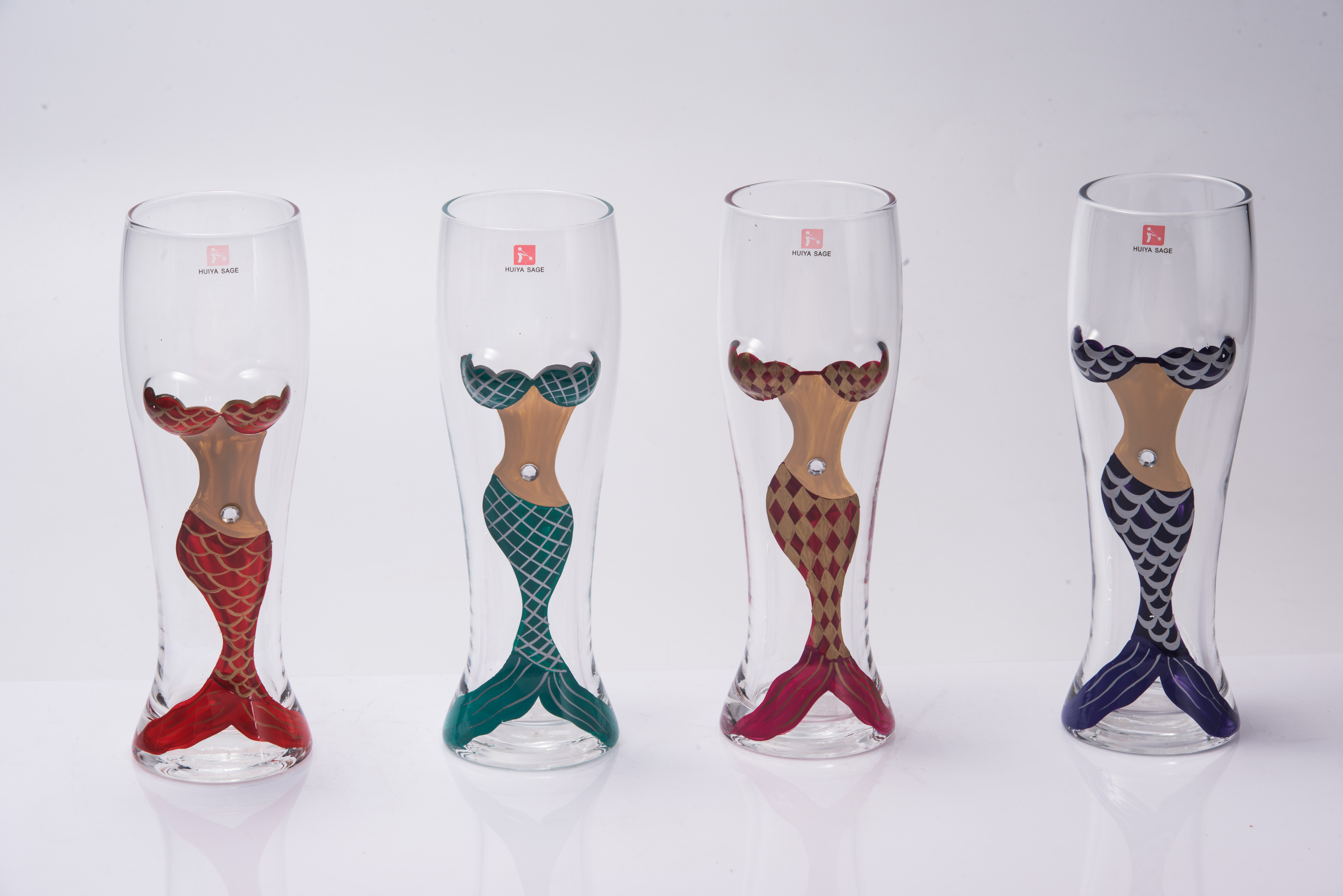 Hand painted shaped beer glasses with mermaid design