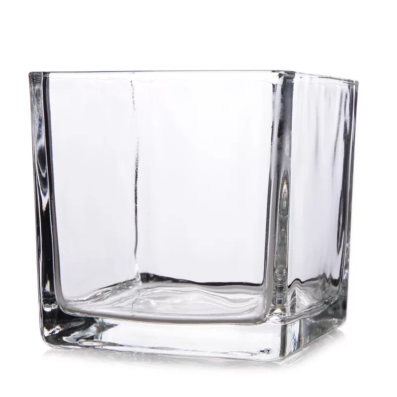 Simple square high white glass vase with succulent water cultivation square tank