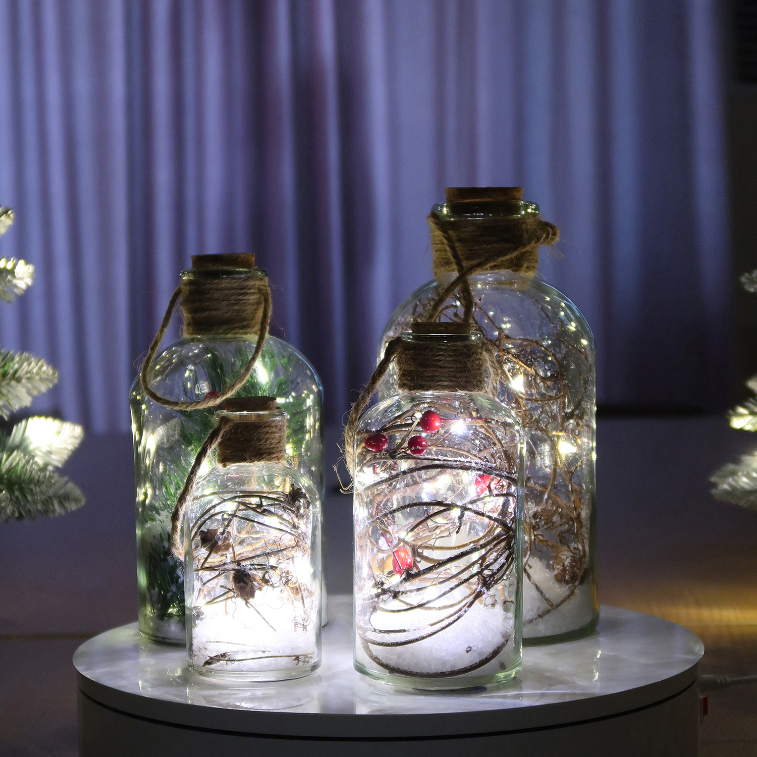 Glass bottle/glass jar LED lighted for Christmas decoration
